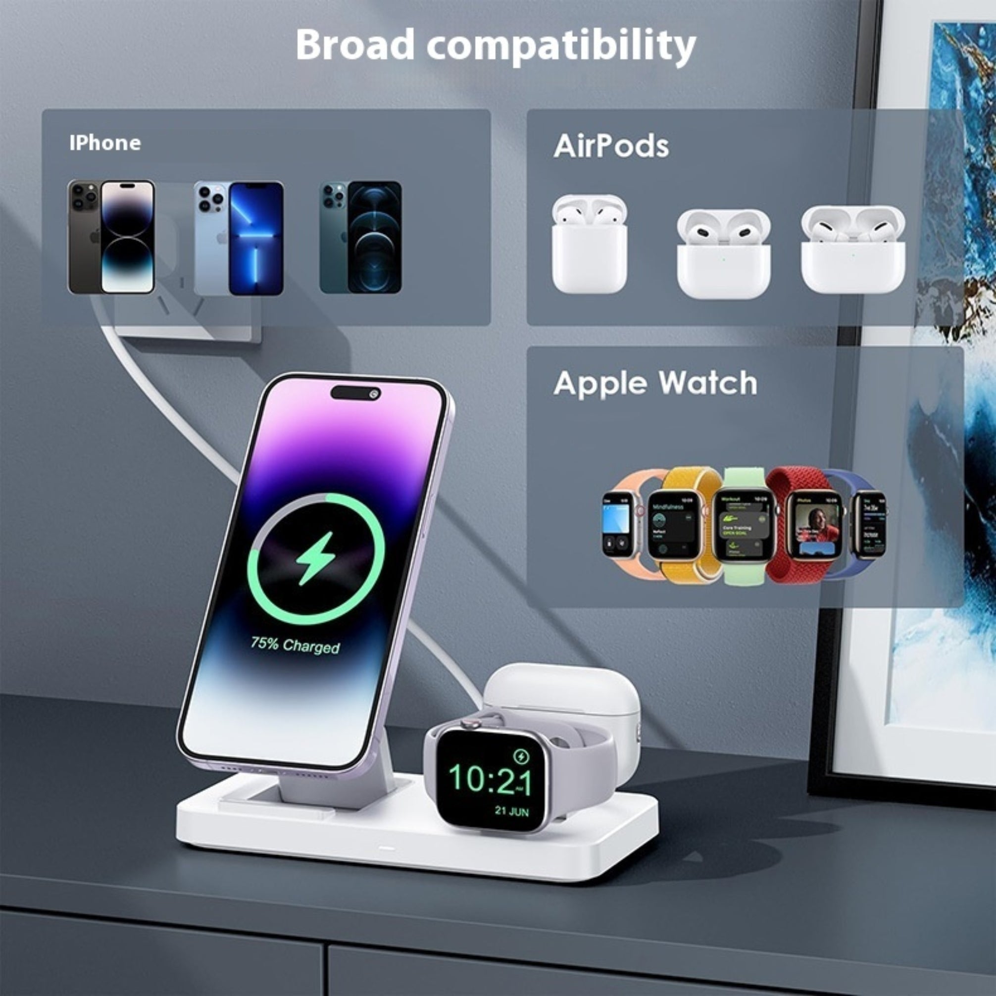 3-in-1 Folding Magnetic Wireless Charger  for Iphone, Smart Watch and Airpods