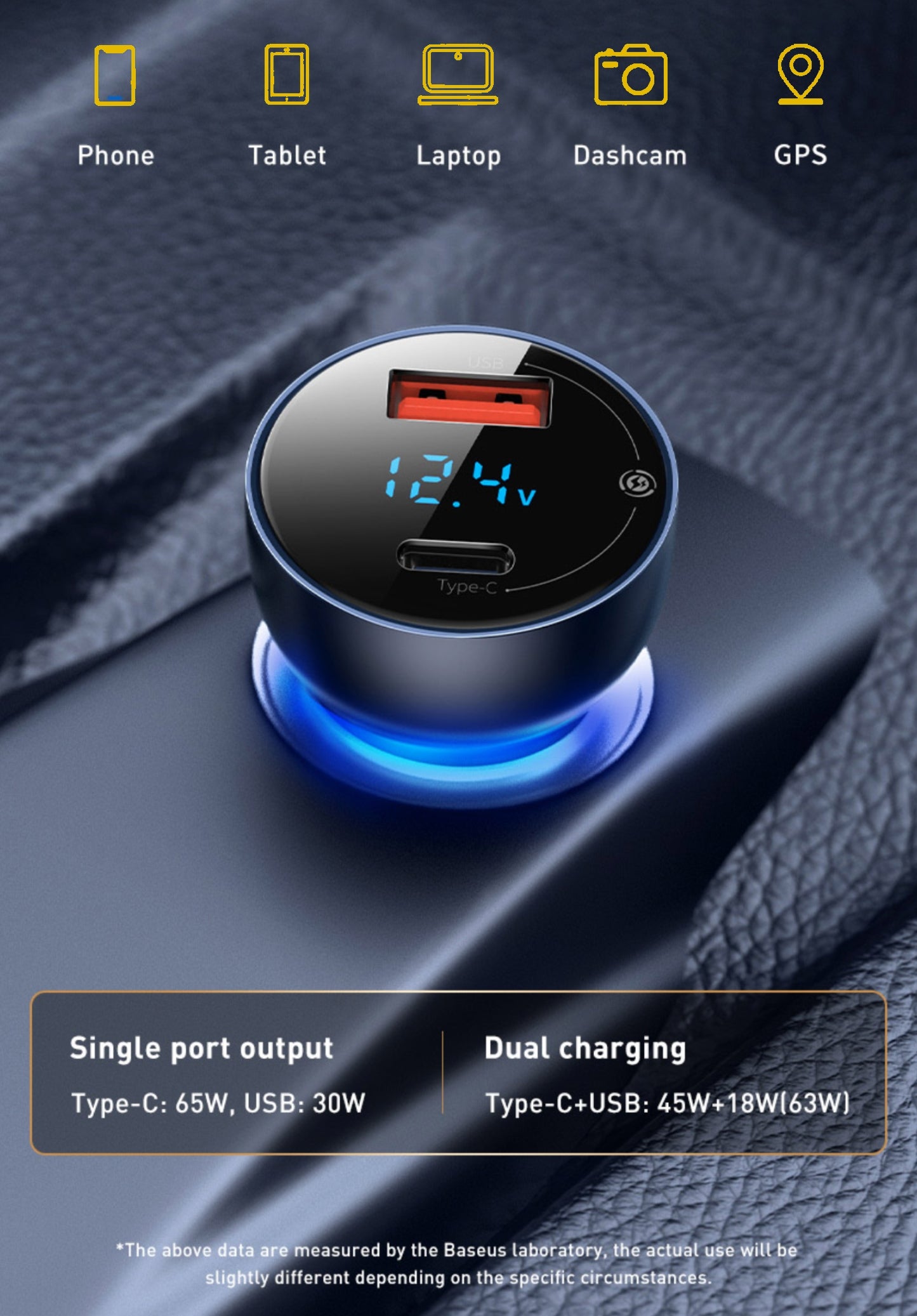 65W Fast charge car charger (USB+Type C)